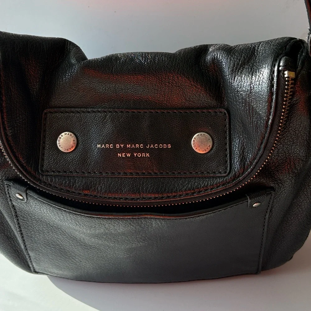 Marc by Marc Jacobs Black Leather Preppy Natasha Crossbody with Gold Hardware